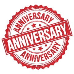 ANNIVERSARY text on red round stamp sign