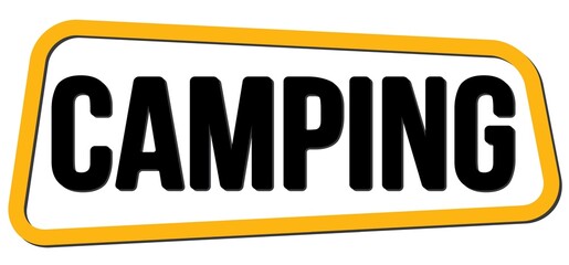CAMPING text on yellow-black trapeze stamp sign.