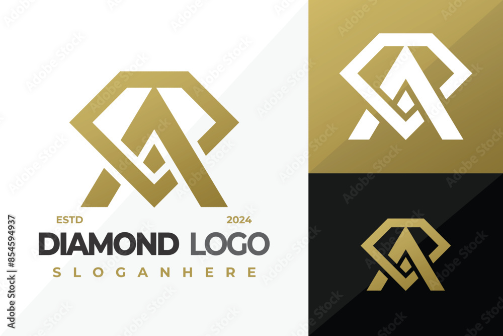 Sticker letter a diamond jewel logo design vector symbol icon illustration - Stickers