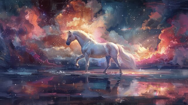 Homam A tranquil watercolor depiction of Homam in Pegasus, with soft pastels and a serene night sky, reflecting the stars peaceful presence in the universe