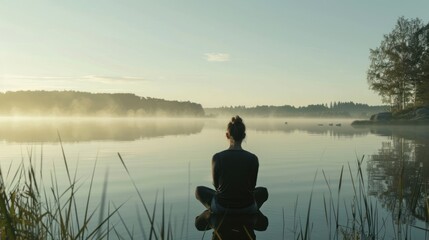 Obraz premium A person practicing mindfulness by the lake