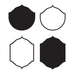 Set Of Vector Black Silhouette Frames Or Cartouches For Badges In Ornate Islami Ramdan And Eid