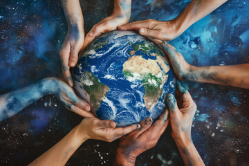 hands holding earth environment and community
