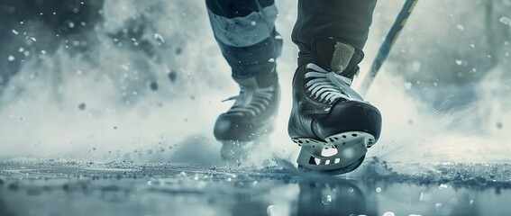 Close-up of hockey player skating on ice, showcasing dynamic movement, energy, and intensity of the sport in action.