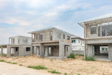 construction residential new house with prefabrication system in progress at building site