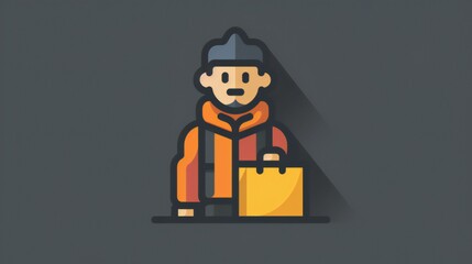  Lineal color icon of a food delivery person holding a bag, with clean lines and a simple desig