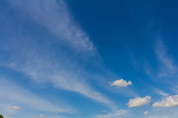 Obraz premium Ornamental clouds. Dramatic sky. Epic storm cloudscape Soft sunlight. Panoramic image texture background graphic resources design Meteorology, heaven hope peace concept