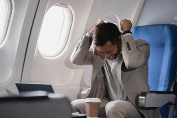 Stress businessman talking on the phone arguing work problems highlighting customer dissatisfaction...