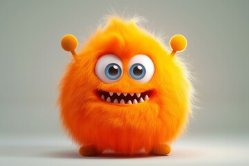 Obraz premium Orange Furry Monster with Antennae - Cute and Playful Cartoon Character on White Background