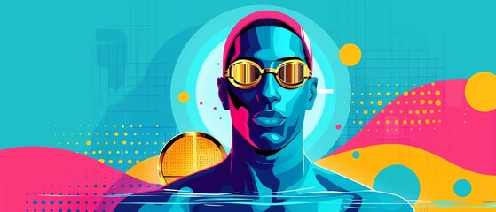 Abstract portrait of a man with sunglasses against a colorful background.