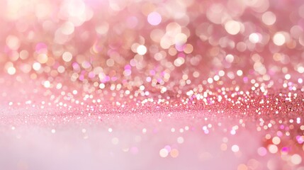 Golden pink sparkles on pink background light leakes bokeh