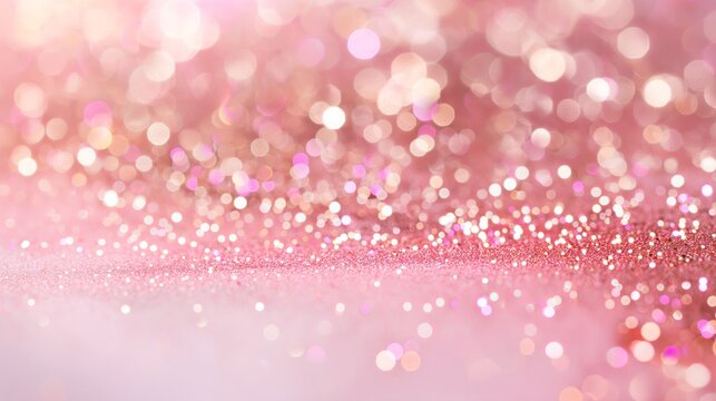 Golden pink sparkles on pink background light leakes bokeh