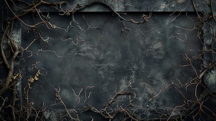 Gothic dark fantasy background framed with dry branches 
