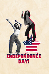 Obraz premium Exclusive magazine picture sketch collage image of carefree girlfriends enjoying 4th july party isolated creative background