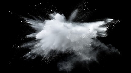 White powder explosion isolated on black background