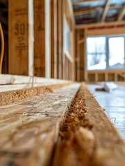 Unfinished wooden frame of a building under construction.