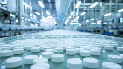 Obraz premium Sterile Pharmaceutical Lab with Rows of White Powder Compounds 