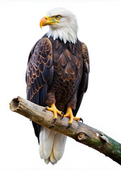 Naklejka premium Bald eagle on branch, on isolated white background, Clipping path