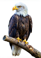 Obraz premium Bald eagle on branch, on isolated white background, Clipping path