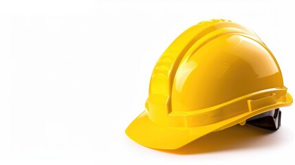 Fototapeta premium Construction safety Bright yellow hard hat on white background with space for text