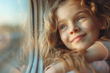 Excited family having car train bus travel trip vacation time, Generative AI illustration