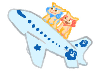 飛行機に乗るシーサー達