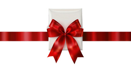 A Festive Red Bow on a White Gift Box