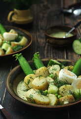 A bowl with farming summer salad in rustic style