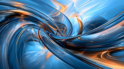 Abstract Fluid Light and Metallic Waves in Orange and Blue. Abstract background