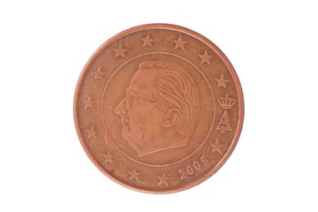 Closeup of backside of 5 cent euro coin.