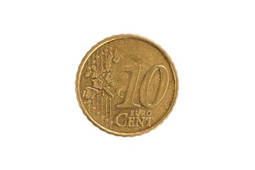 Closeup of front of 10 cent euro coin.