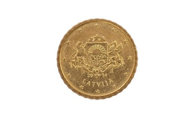 Closeup of backside of 10 cent euro coin.