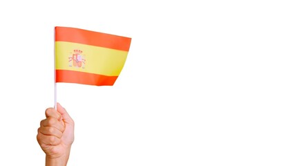 Wind waving a spanish pennant holding by a person