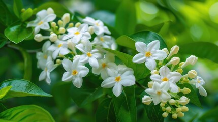 Water jasmine also known as Wrightia religiosa bloom during the early summer in tropical regions