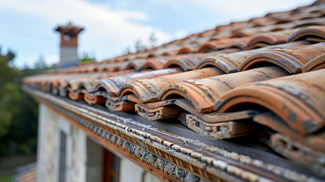Close-up of terracotta roof tiles on a house.