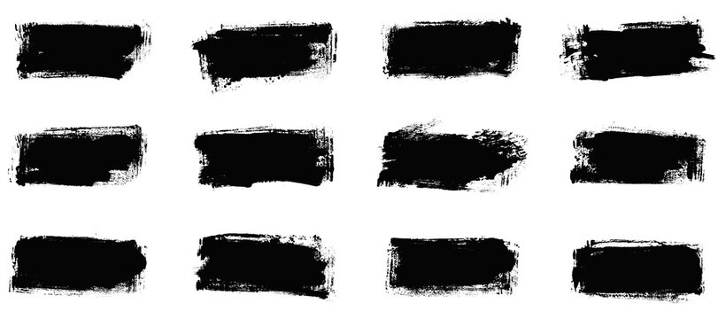 12 leere grunge Farbstreifen gemalt mit einem Pinsel in schwarz