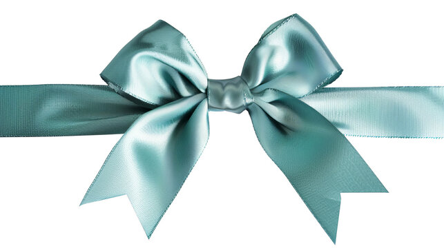 A beautifully tied teal ribbon bow on a horizontal ribbon. The image is on a transparent background