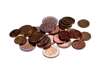 Closeup of pile of euro coins.