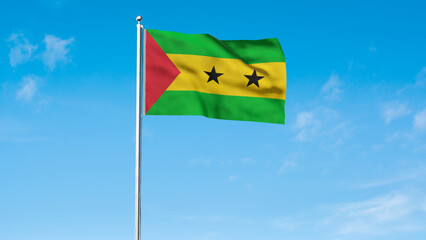 High detailed flag of Flag of Sao Tome and Principe. National Flag of Sao Tome and Principe flag. Africa. 3D illustration.