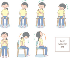 座ってする簡単なストレッチイラストセット001
