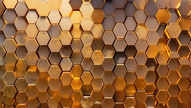 A seamless blend of honeycomb patterns in various shades of copper and gold gives the illusion of a continuously flowing metal surface.