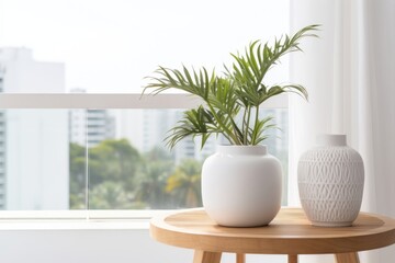 Scandinavian Interior Design Style of Balcony windowsill plant white.