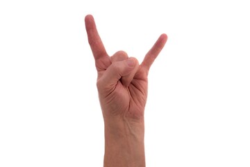 Naklejka premium Hand signs. Male hand gesture for rock isolatedon white background.