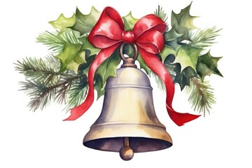 Christmas bell watercolor white background celebration decoration.