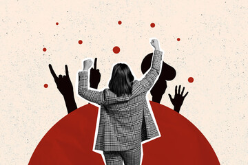 Creative collage of strong woman revolution hands gesture fighting rights bizarre unusual fantasy...