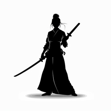 recommend clip art: Modern image showing a black silhouette of a Japanese Samurai fighter with a katana, wearing a Bushido outfit as a shogun