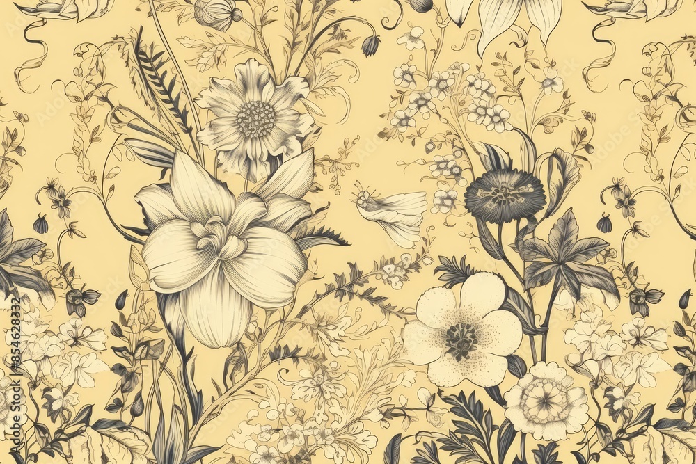 Wall mural daffodil toile wallpaper pattern plant.