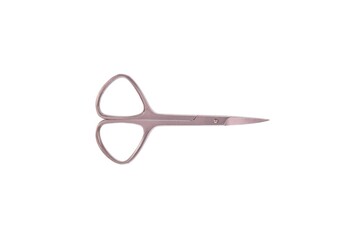 Closeup of small metal scissors for nail clipping isolated on white background.