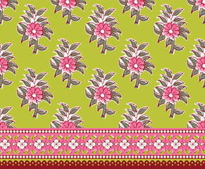 SPRIG FLORAL BLOCK PRINT WITH BORDER SEAMLESS PATTERN VECTOR ILLUSTRATION