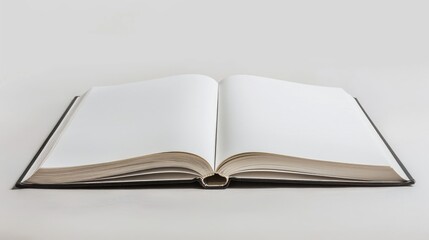 Fototapeta premium White blank pages in an open hardback book on a white backdrop